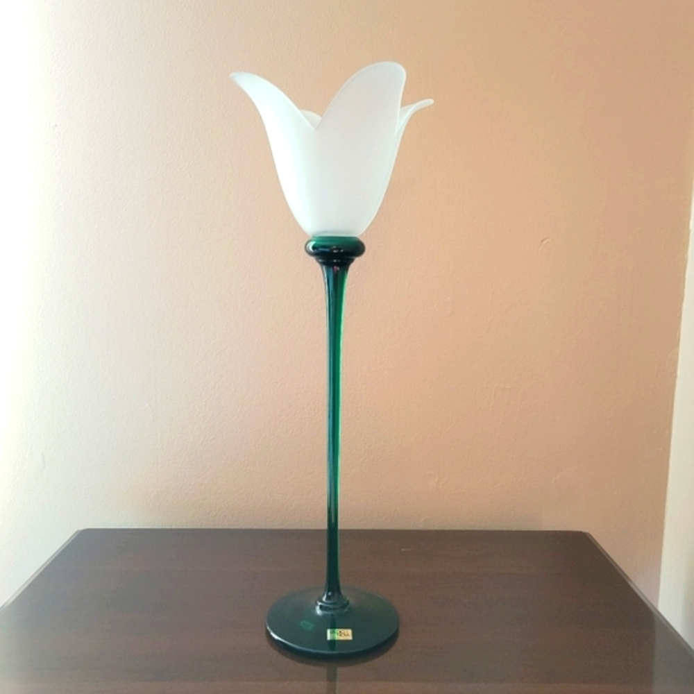 Studio Nova Handmade Portugal Green Glass Tulip Candle Holder 🌷 - Picture 2 of 5
